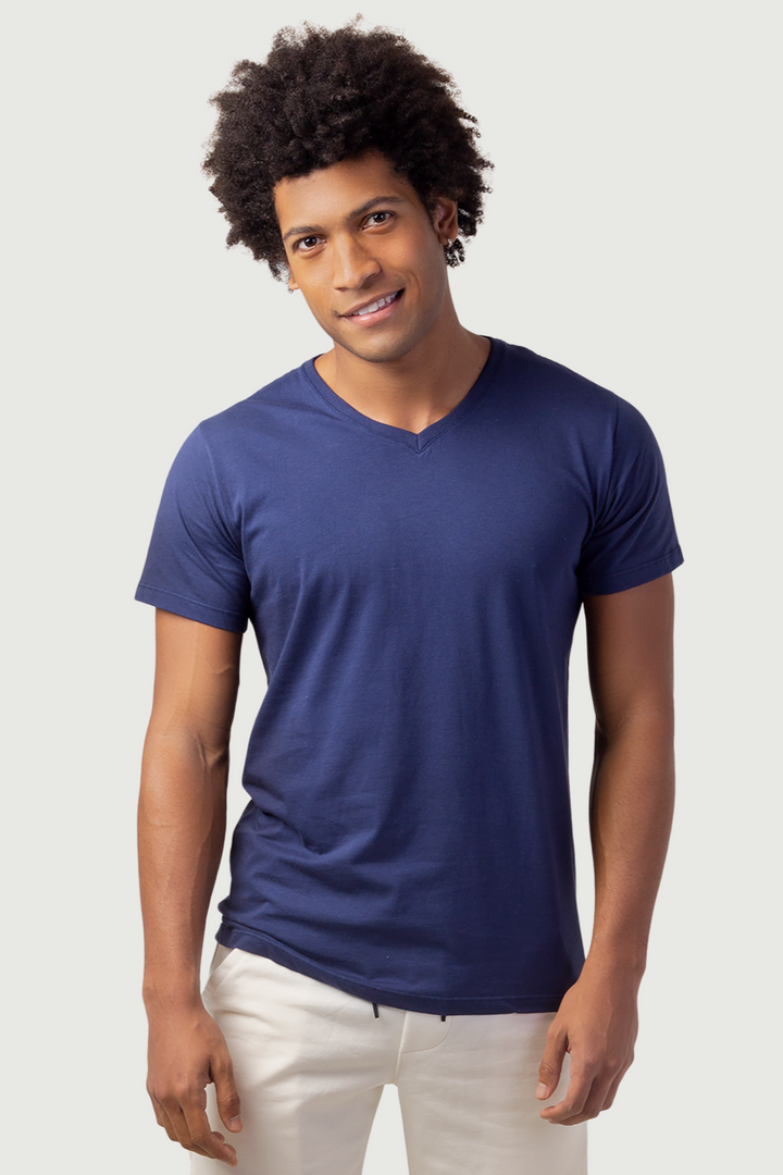 Camiseta Elementar - Gola V - Azul