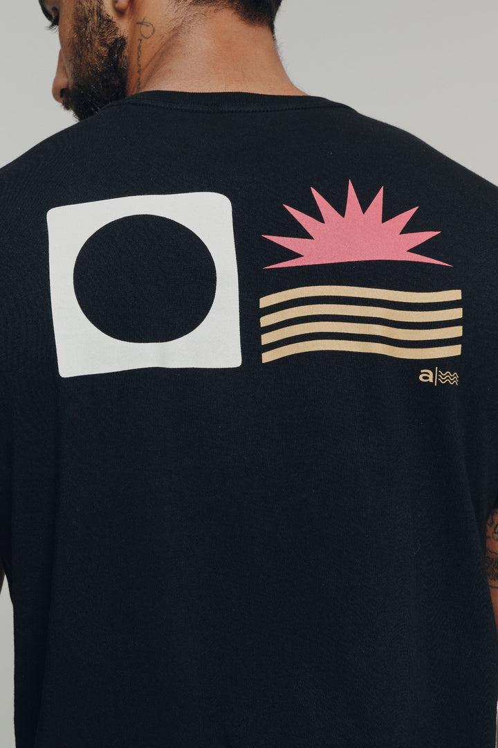 Camiseta Estampada - Sol e Lua - Preta