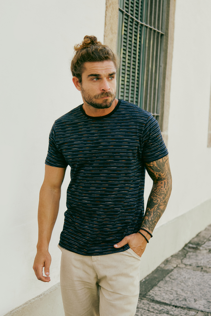 Camiseta Listrada Dheli - Azul