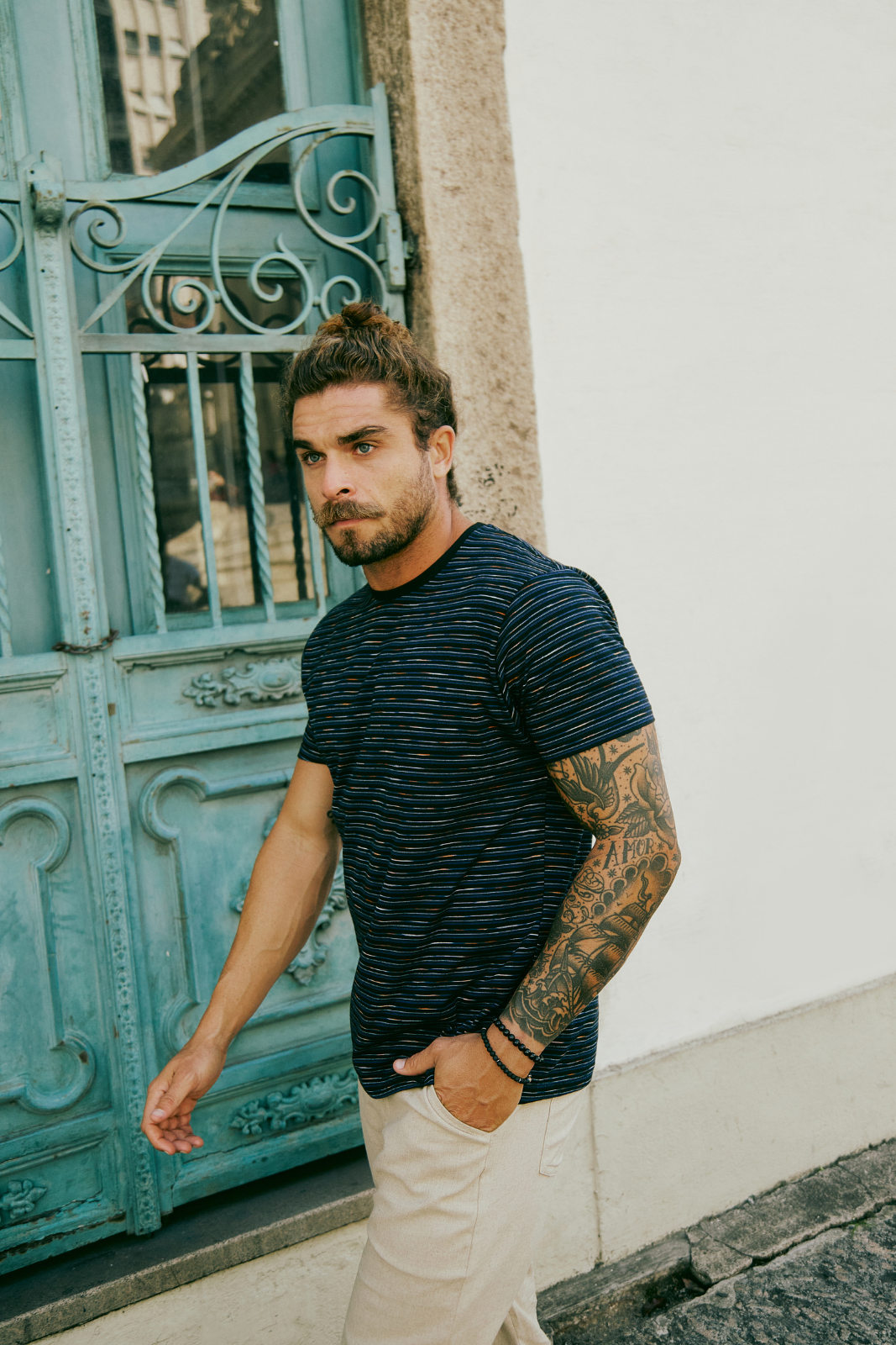 Camiseta Listrada Dheli - Azul