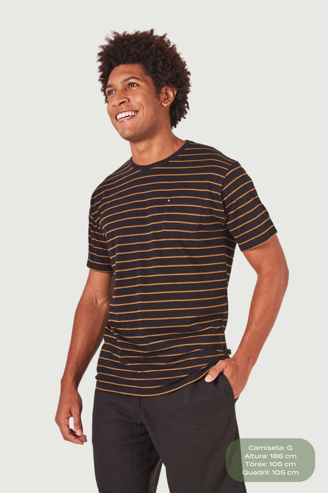 Camiseta em Fibra de Cânhamo Listrada - Preta