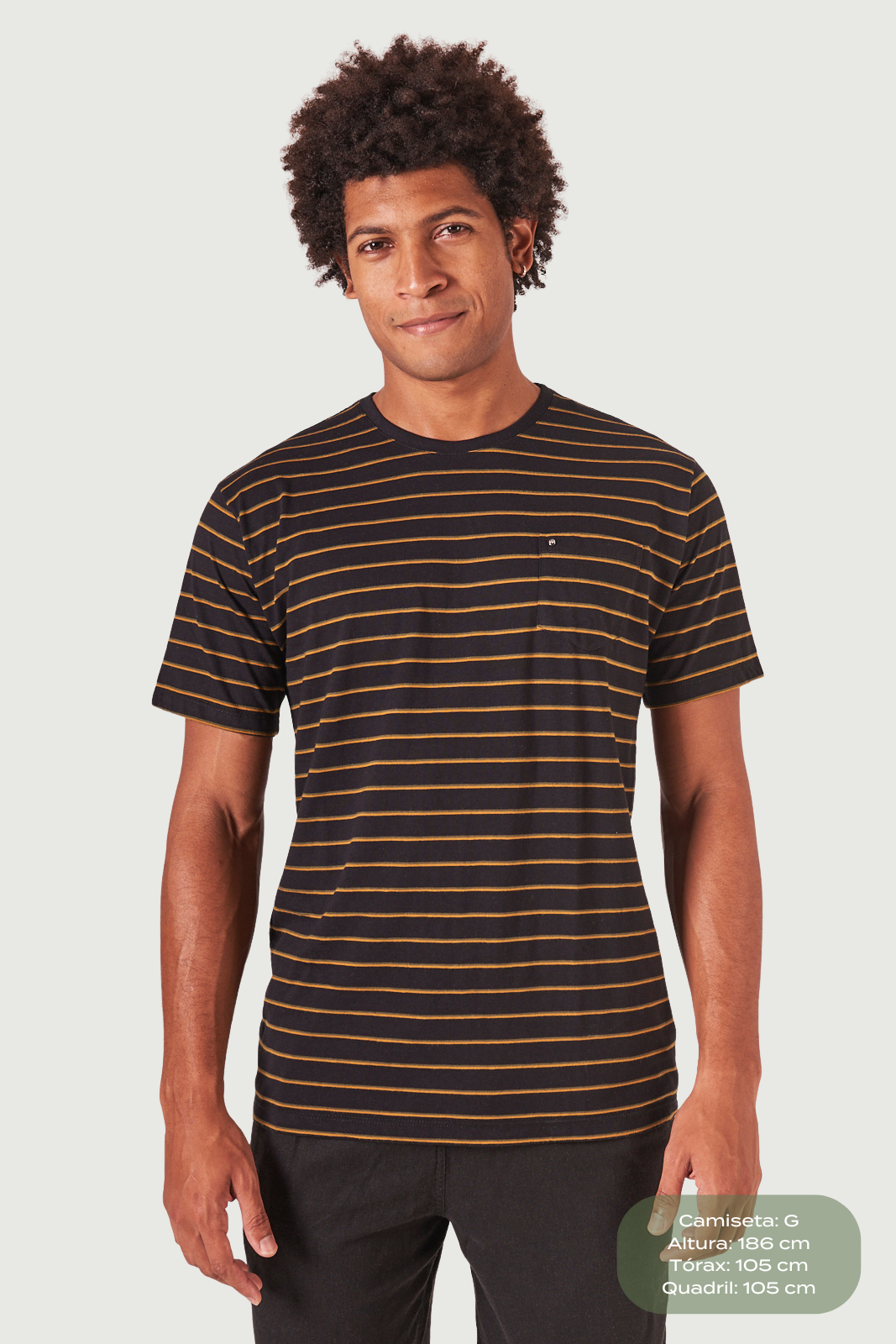 Camiseta em Fibra de Cânhamo Listrada - Preta