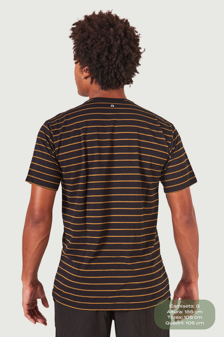 Camiseta em Fibra de Cânhamo Listrada - Preta