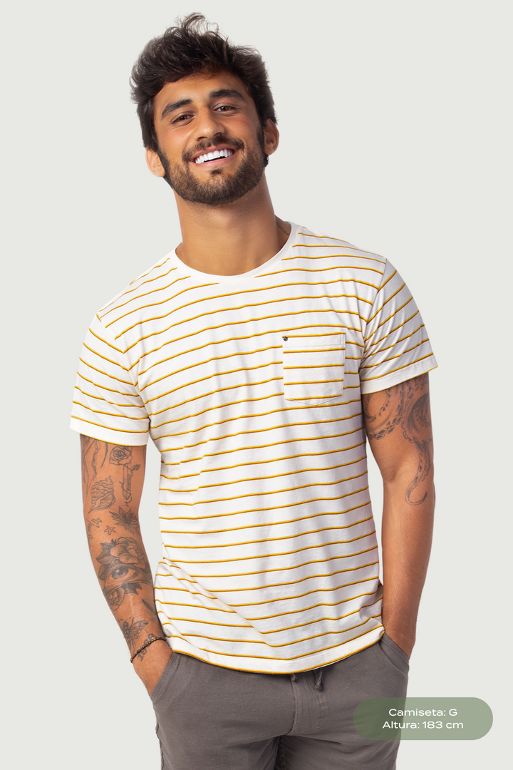 Camiseta em Fibra de Cânhamo Listrada - Preta