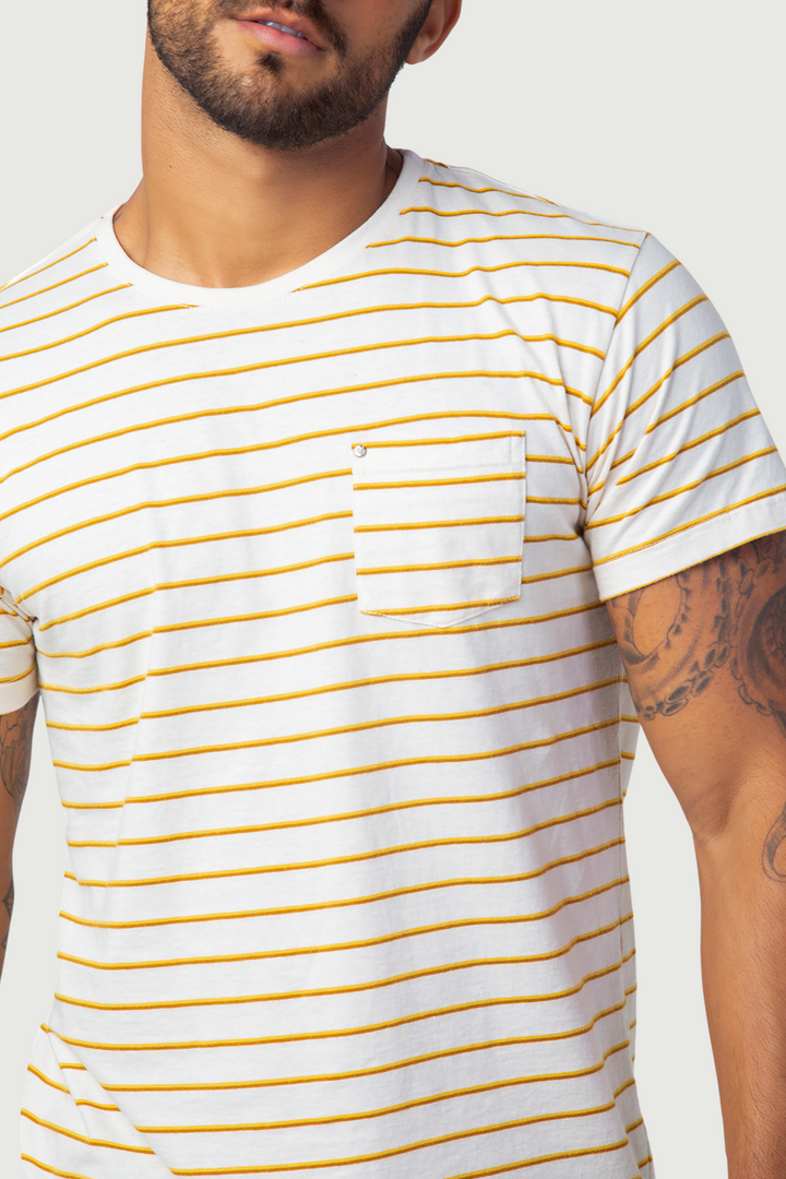 Camiseta em Fibra de Cânhamo Listrada - Preta