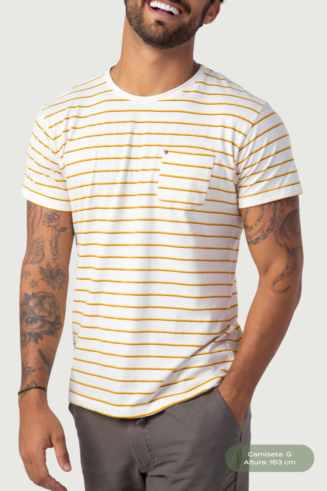 Camiseta em Fibra de Cânhamo Listrada - Preta