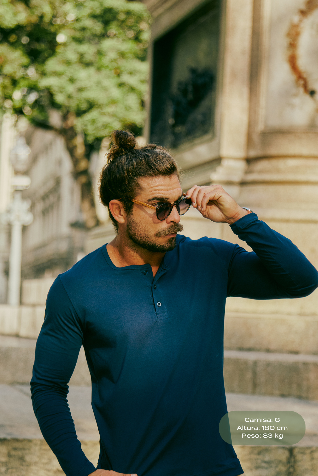 Henley Fio Egípcio Manga Longa - Azul Marinho