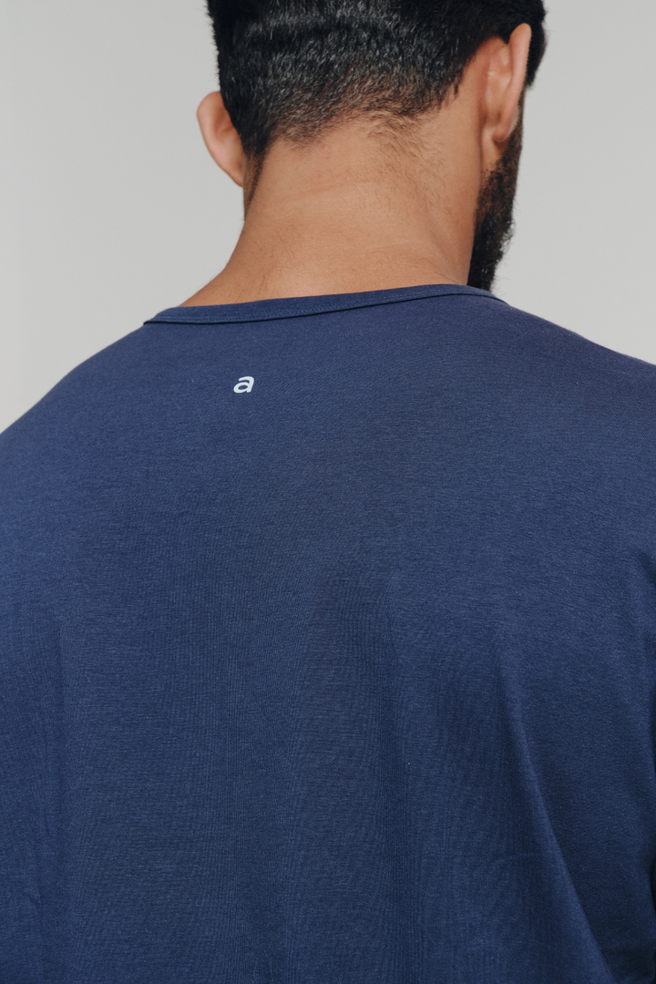 Henley Fio Egípcio Manga Longa - Azul Marinho