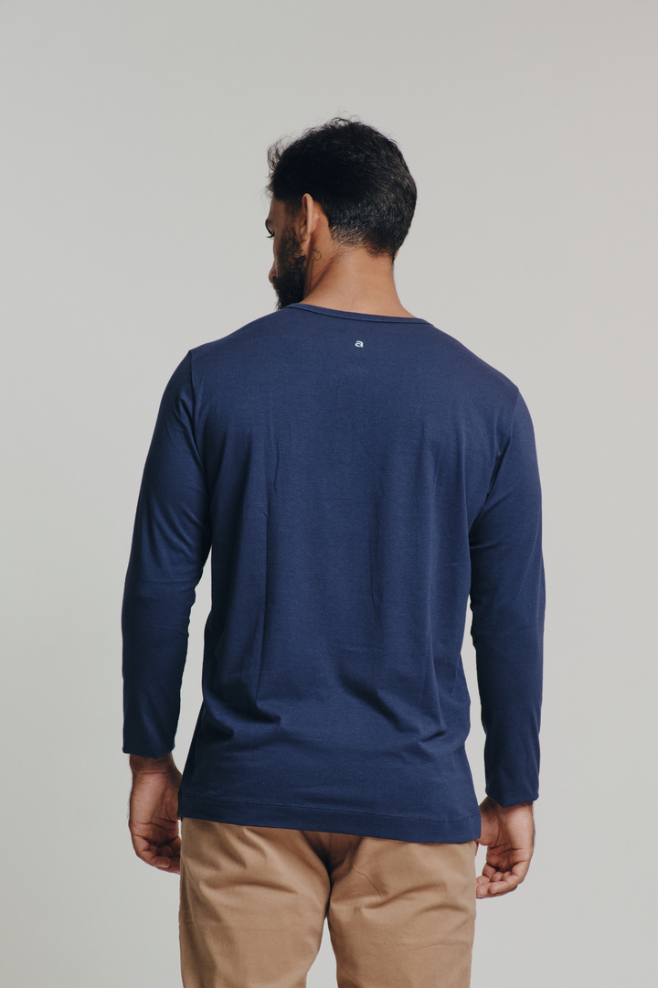 Henley Fio Egípcio Manga Longa - Azul Marinho