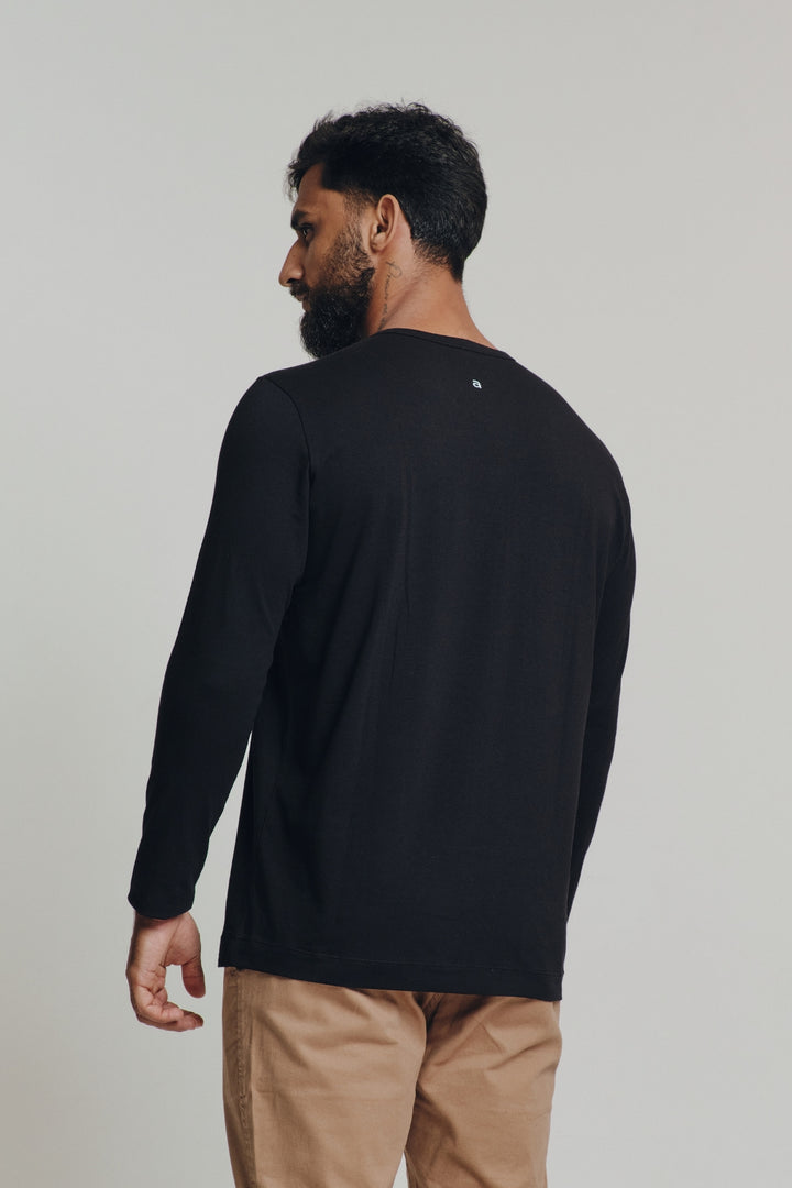 Henley Fio Egípcio Manga Longa - Preta