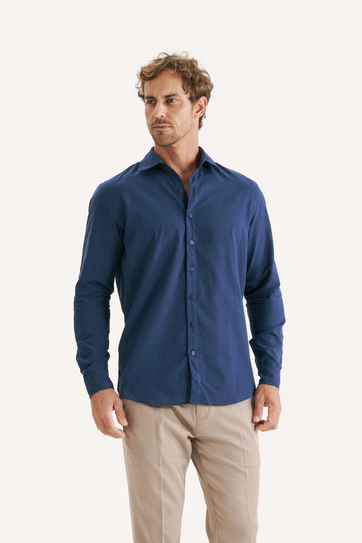 Camisa Cambray Manga Longa - Azul Marinho