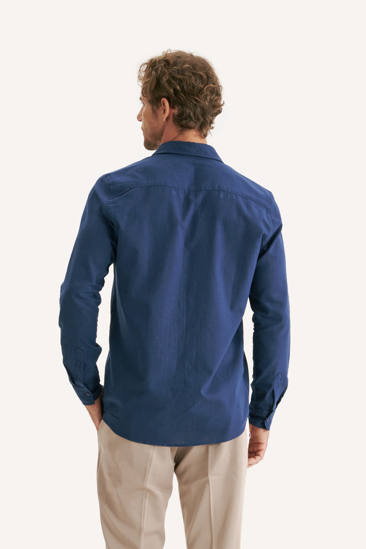 Camisa Cambray Manga Longa - Azul Marinho