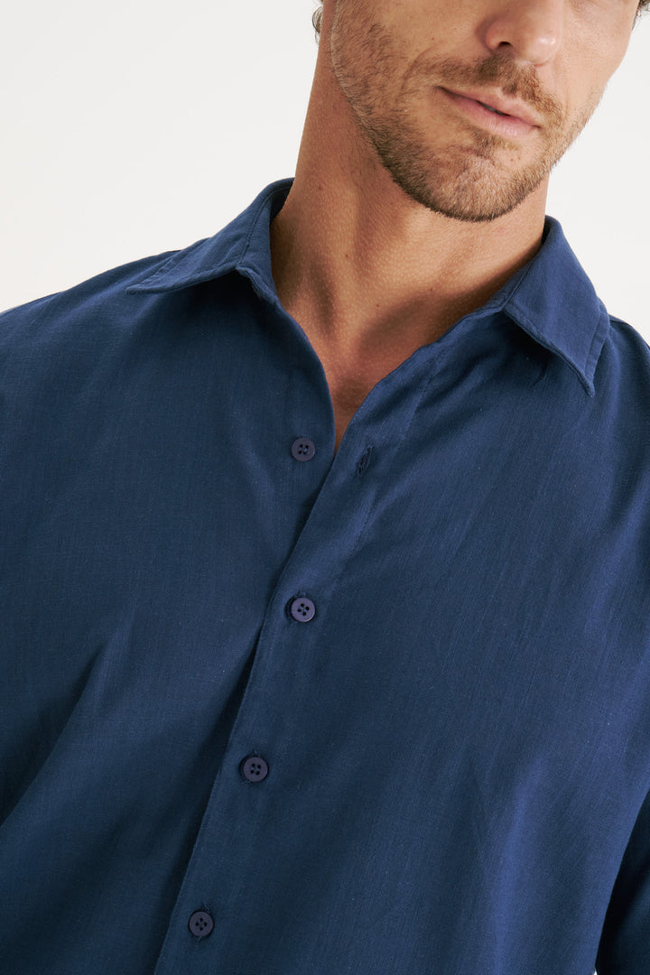 Camisa Cambray Manga Longa - Azul Marinho