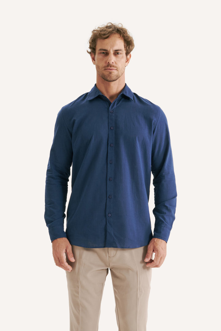Camisa Cambray Manga Longa - Azul Marinho