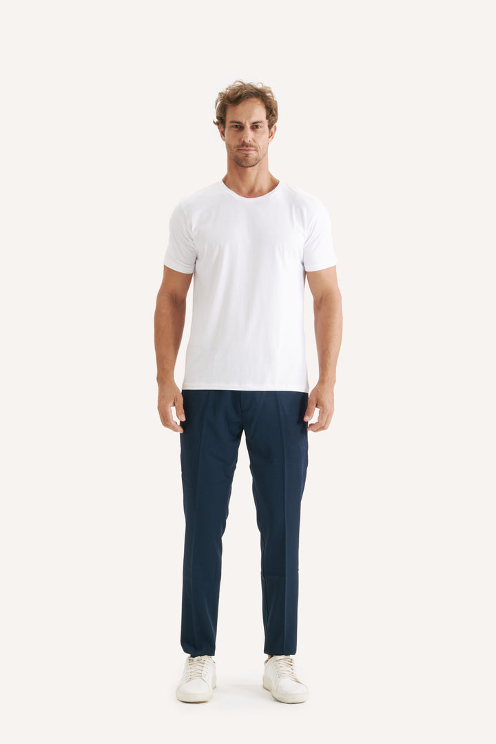 Calça de Alfaiataria Ravena com Fivela - Azul Marinho