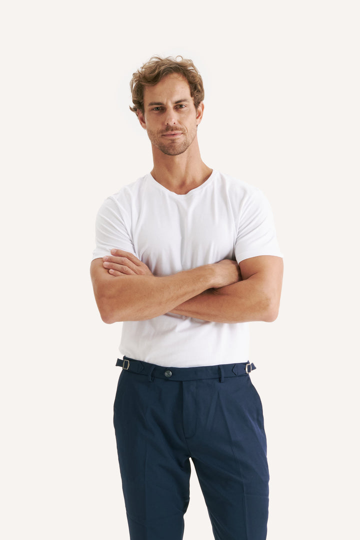 Calça de Alfaiataria Ravena com Fivela - Azul Marinho