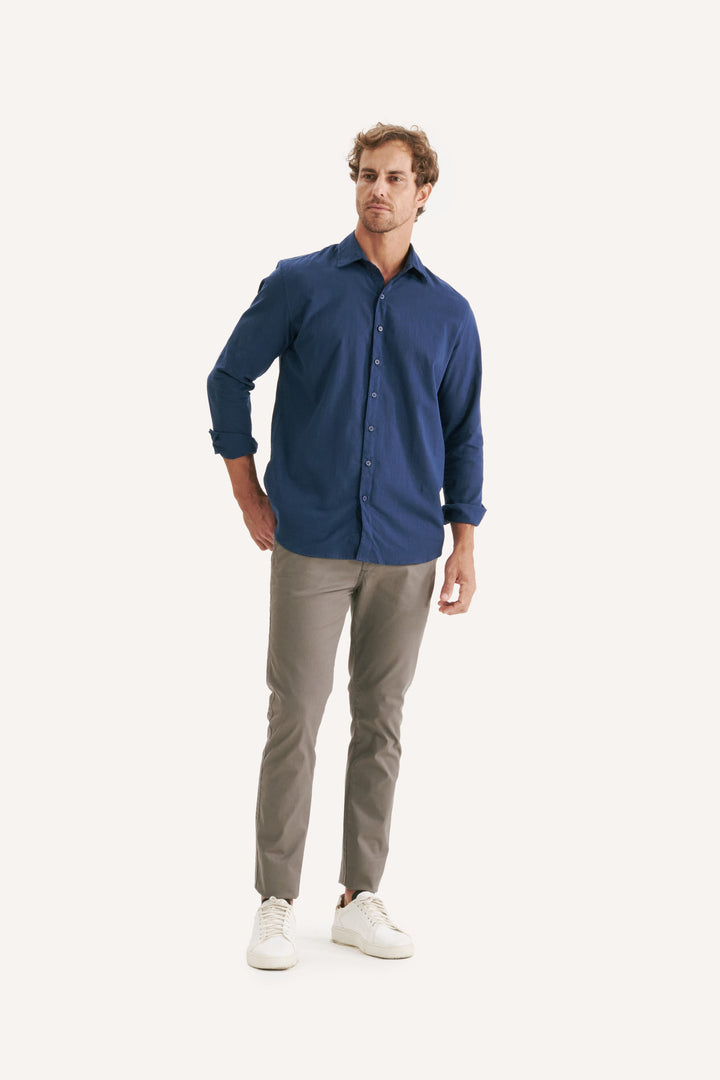 Camisa Cambray Manga Longa - Azul Marinho