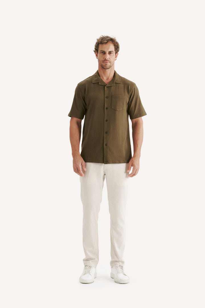 Camisa Blanc Gola Cubana - Verde Musgo