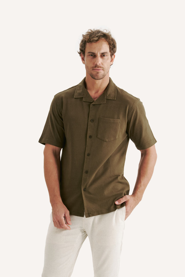 Camisa Blanc Gola Cubana - Verde Musgo