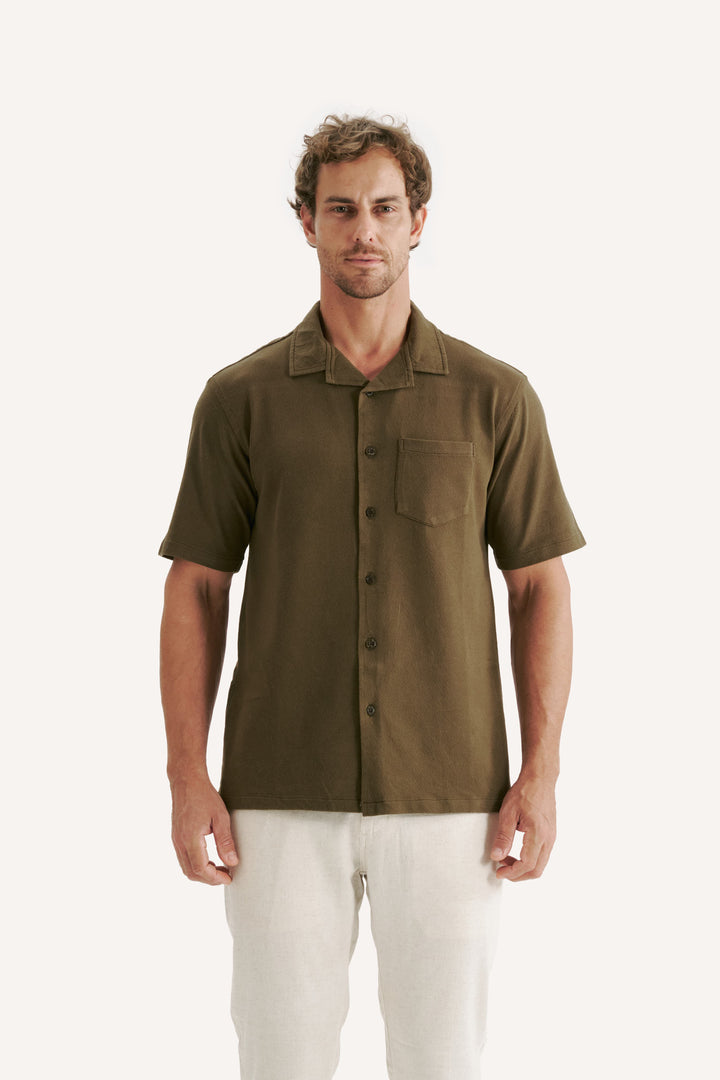 Camisa Blanc Gola Cubana - Verde Musgo