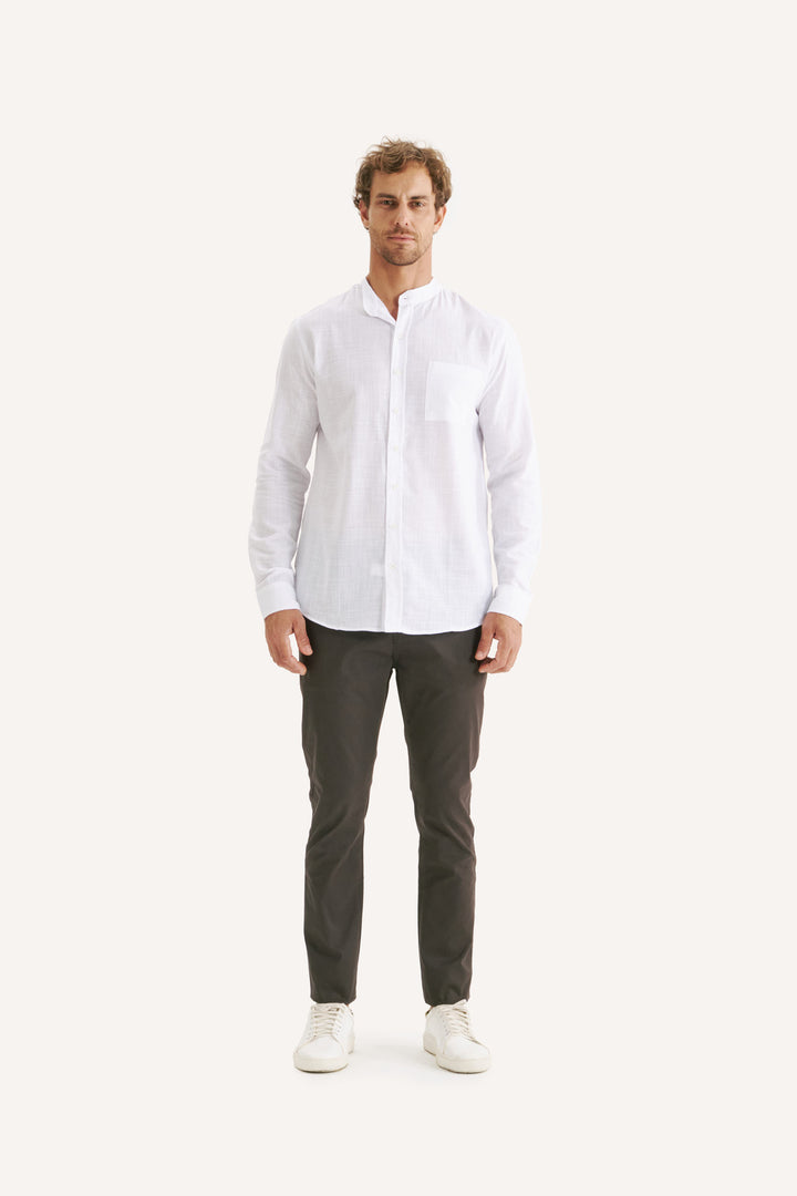 Camisa Brisa Gola Padre Manga Longa - Branca