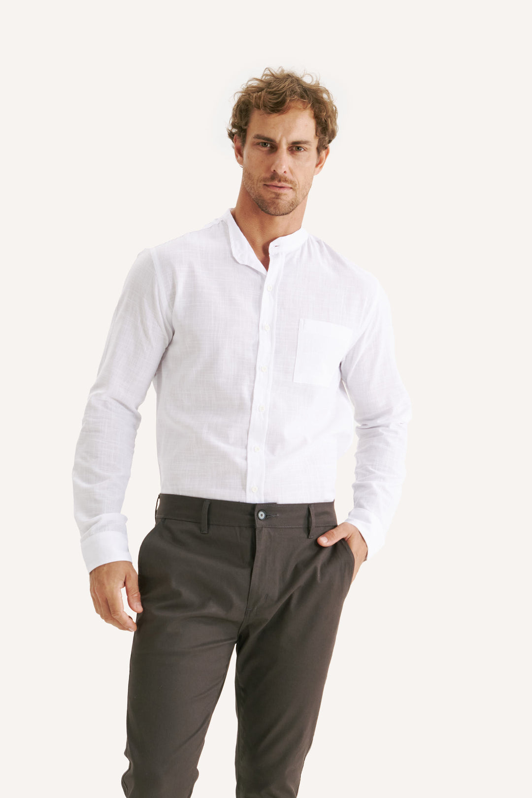 Camisa Brisa Gola Padre Manga Longa - Branca