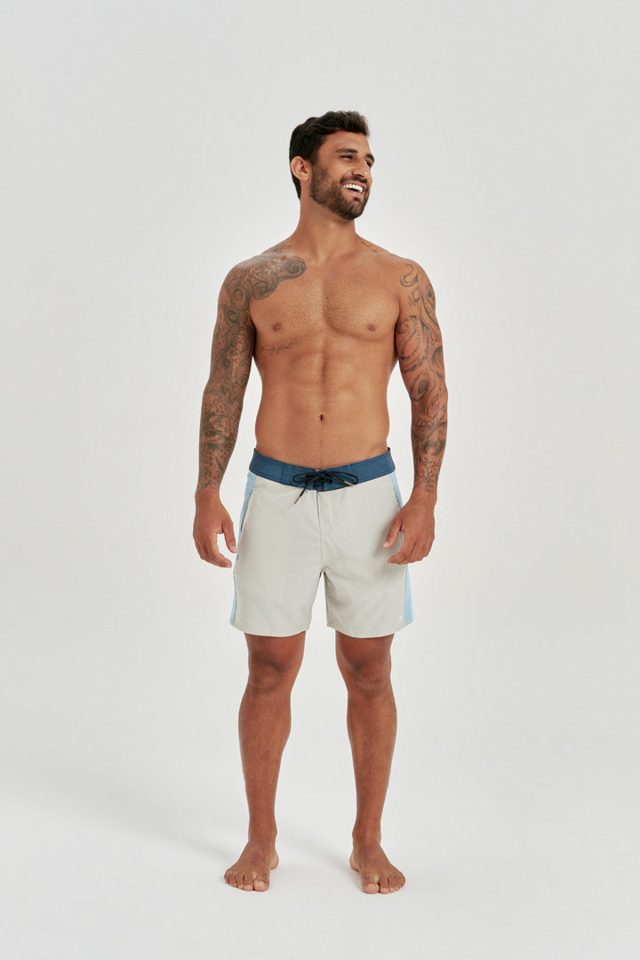 Boardshort Retro Faixa Lateral - Cinza