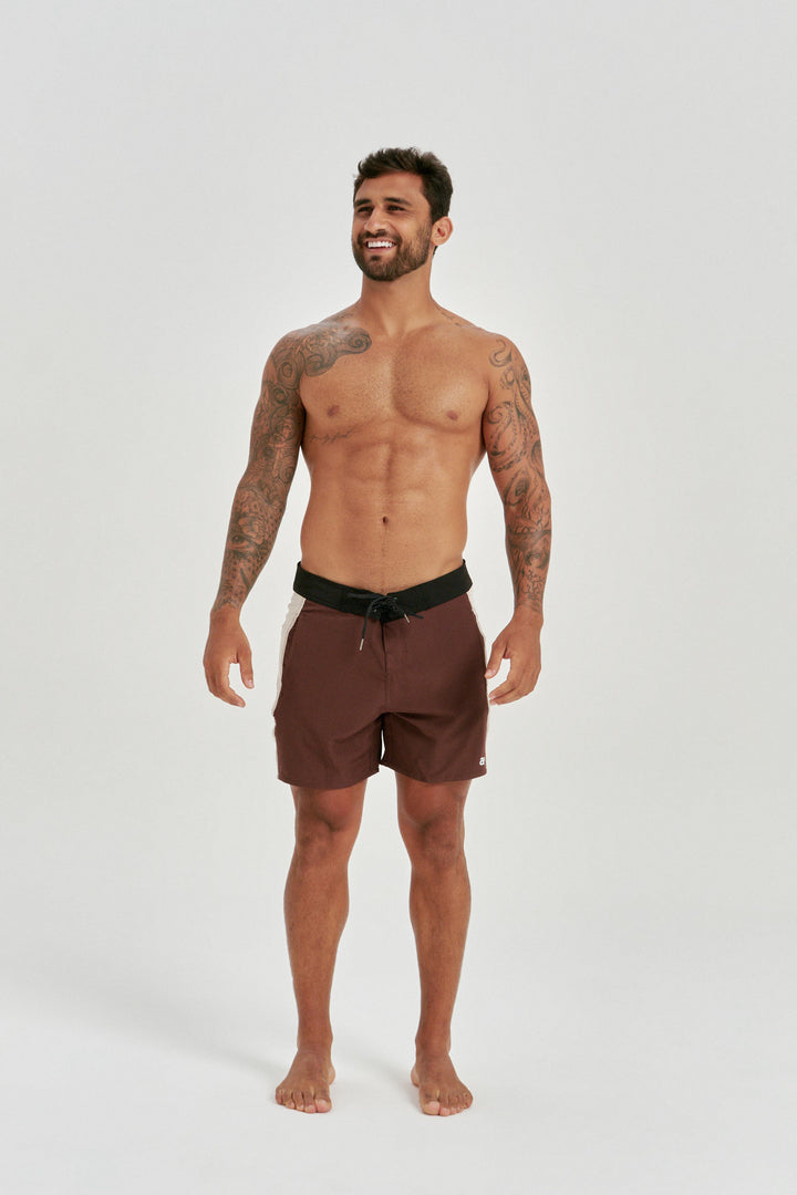 Boardshort Retro Faixa Lateral -  Marrom