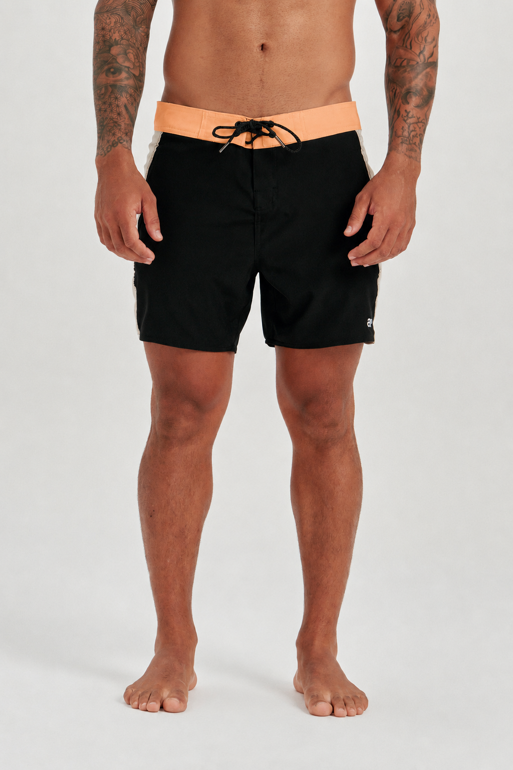 Boardshort Retro Faixa Lateral -  Preto | Laranja