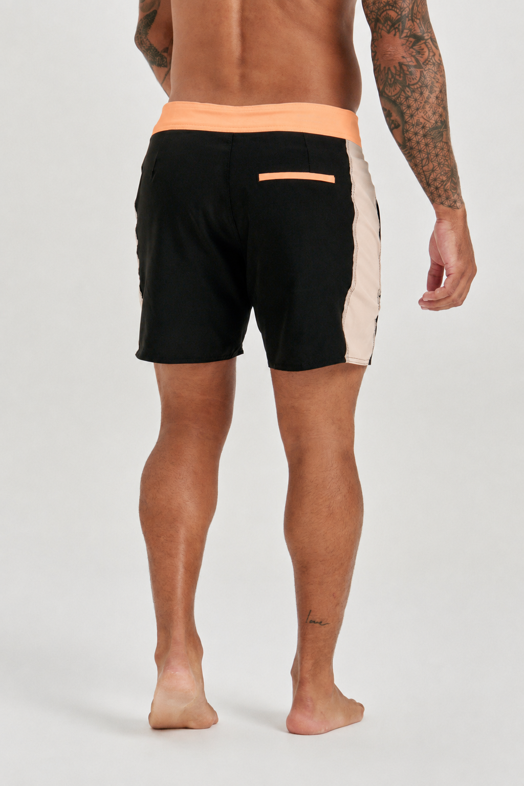 Boardshort Retro Faixa Lateral -  Preto | Laranja