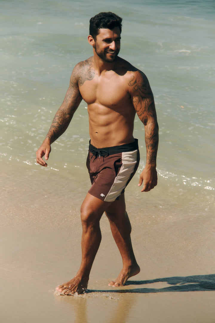 Boardshort Retro Faixa Lateral -  Marrom