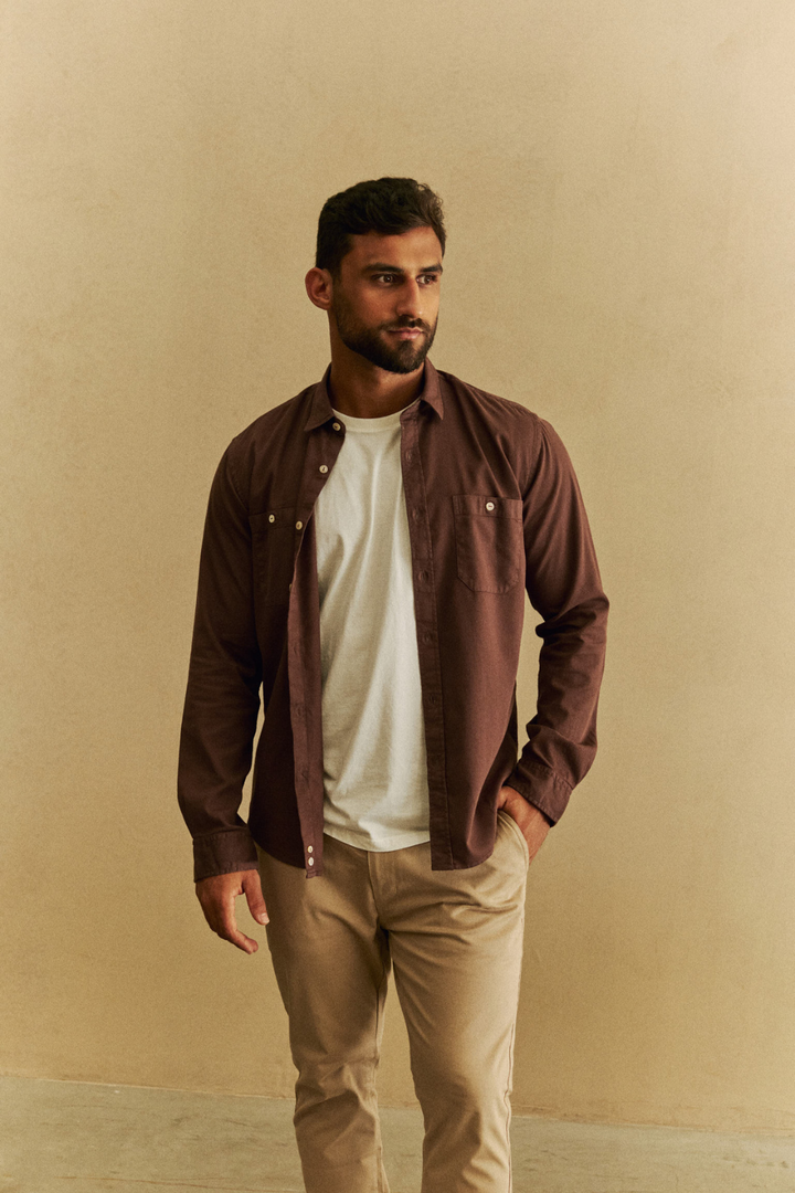 Camisa OverShirt Sarja Utility - Marrom