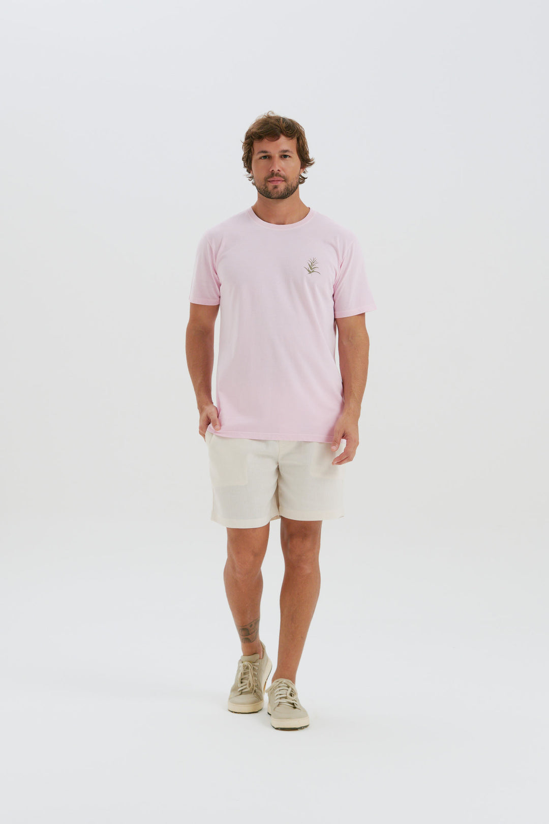 Camiseta Estonada - Botânica - Rosa Claro