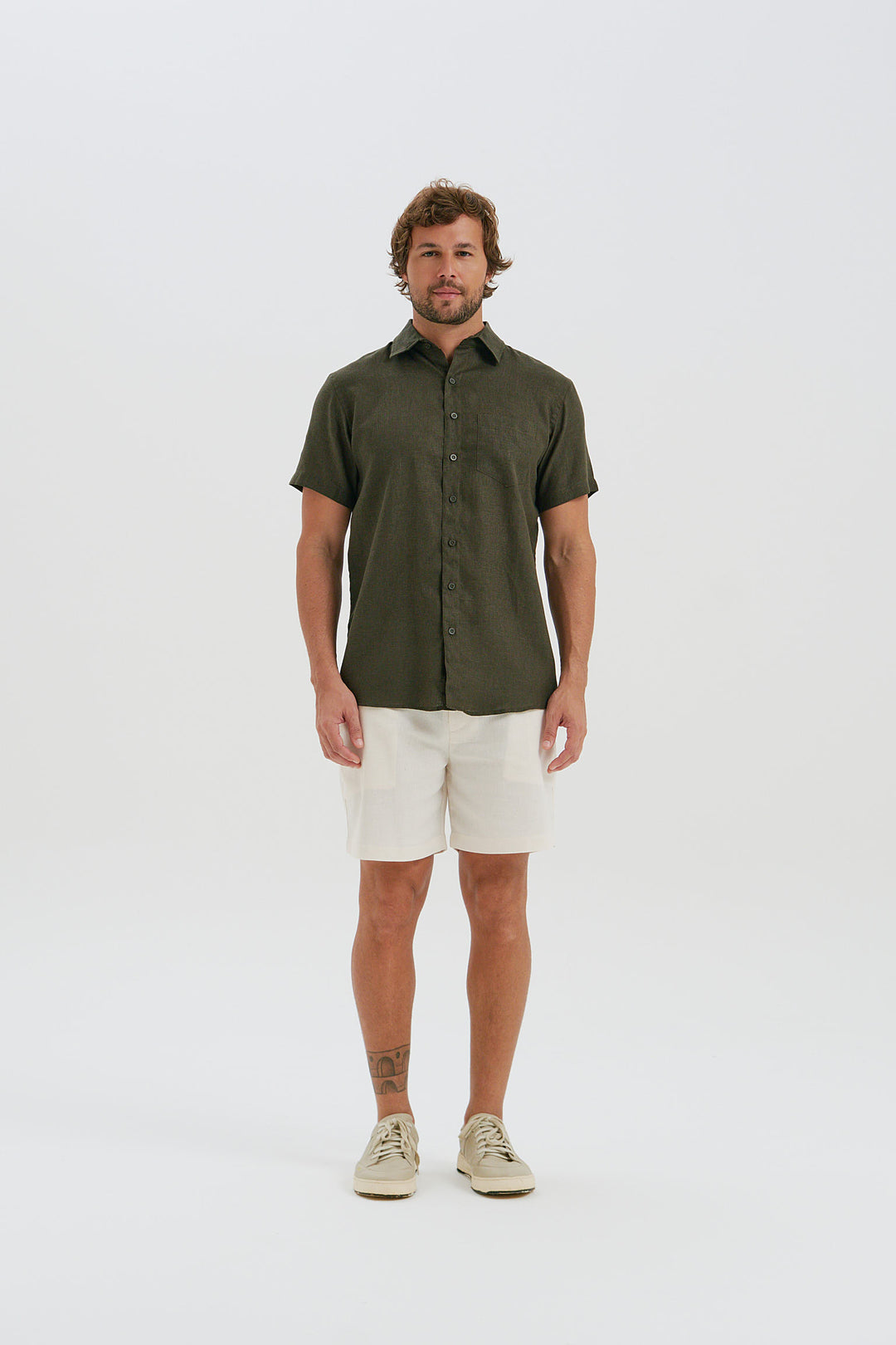 Camisa Puro Linho Manga Curta - Verde Profundo