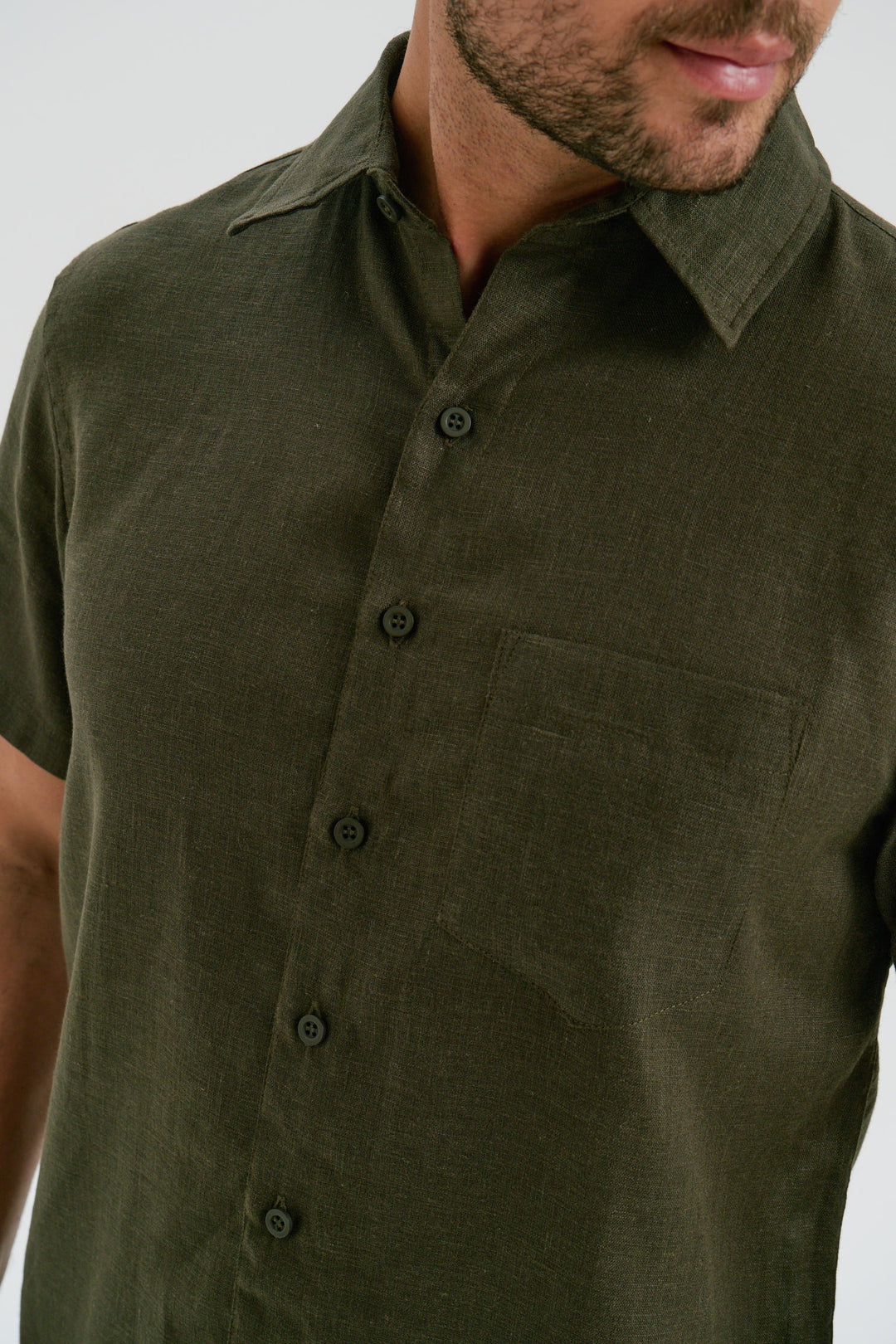 Camisa Puro Linho Manga Curta - Verde Profundo