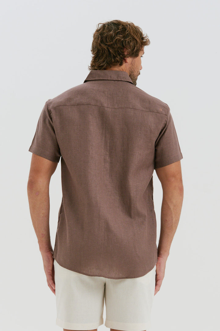 Camisa Puro Linho Manga Curta - Marrom