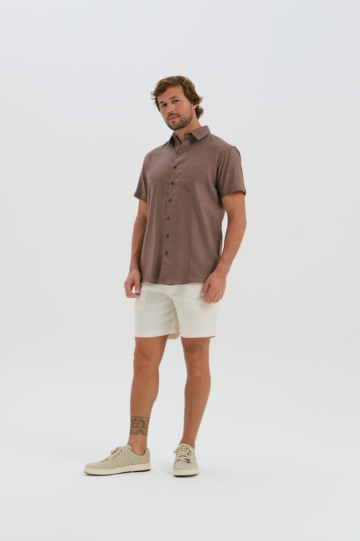Camisa Puro Linho Manga Curta - Marrom