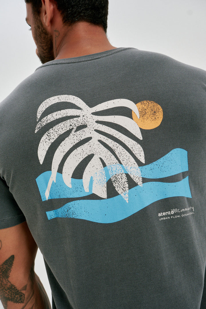 Camiseta Estonada - Sunset Waves - Cinza