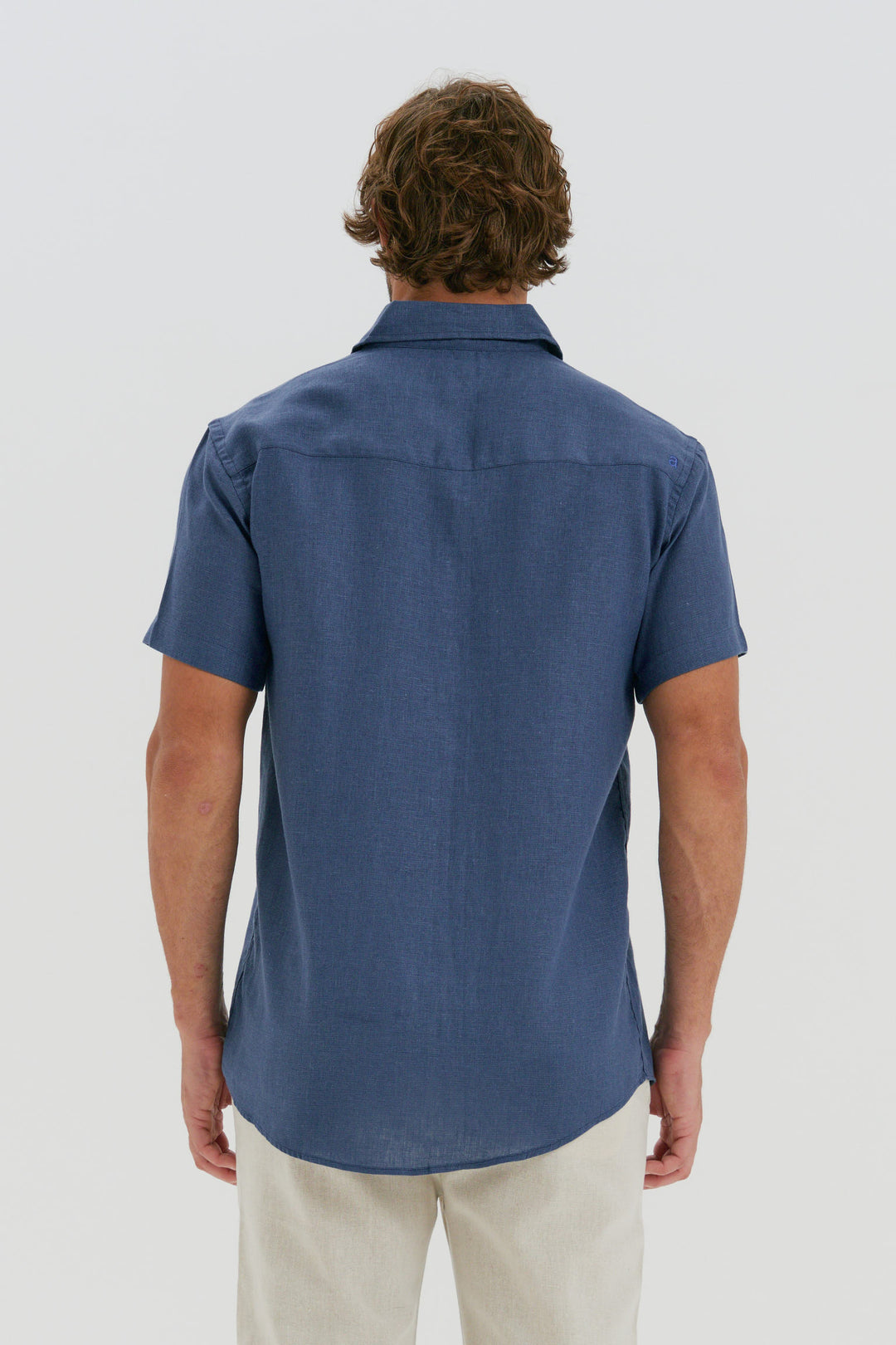 Camisa Puro Linho Manga Curta - Azul Milano