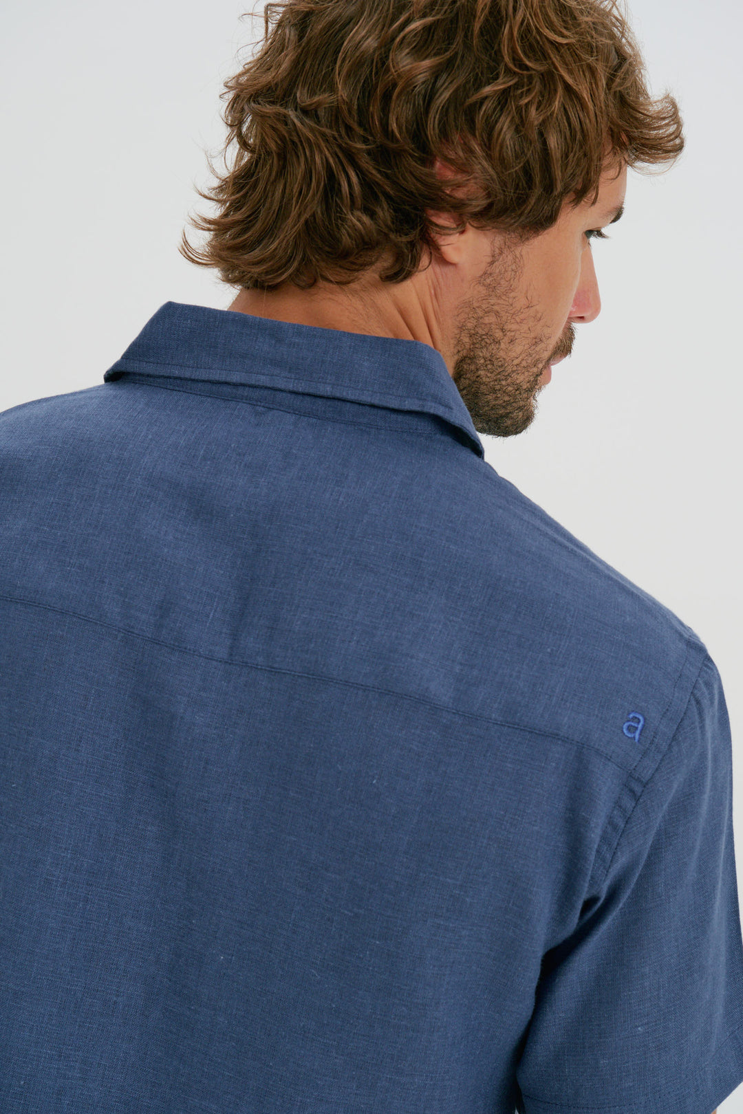 Camisa Puro Linho Manga Curta - Azul Milano