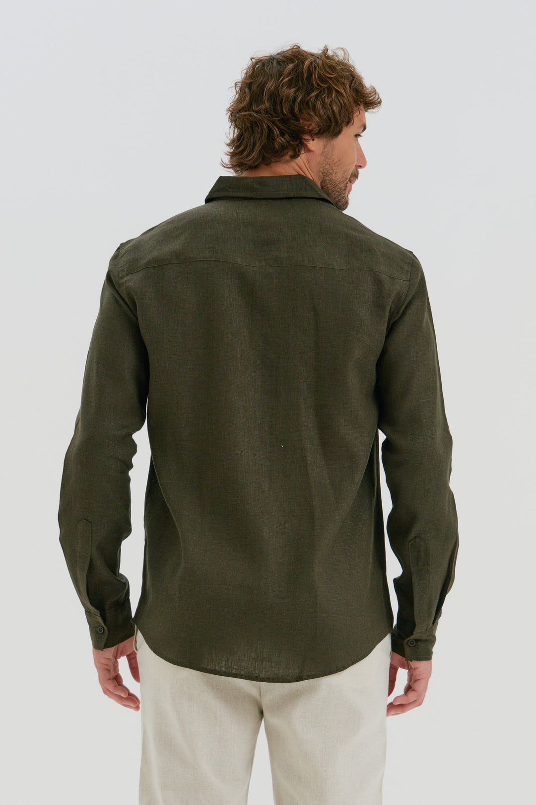 Camisa Puro Linho Manga Longa - Verde Profundo
