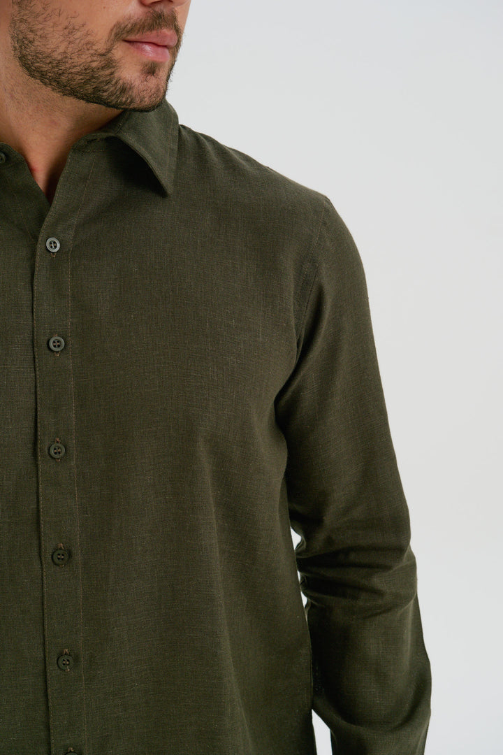 Camisa Puro Linho Manga Longa - Verde Profundo