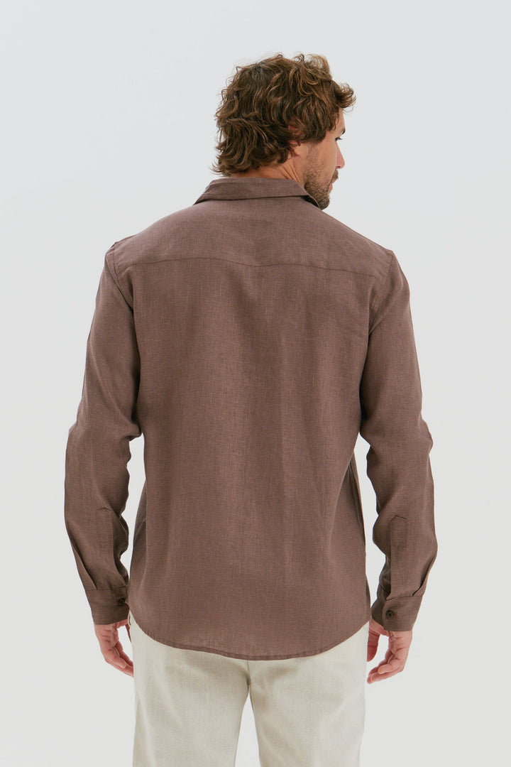 Camisa Puro Linho Manga Longa - Marrom
