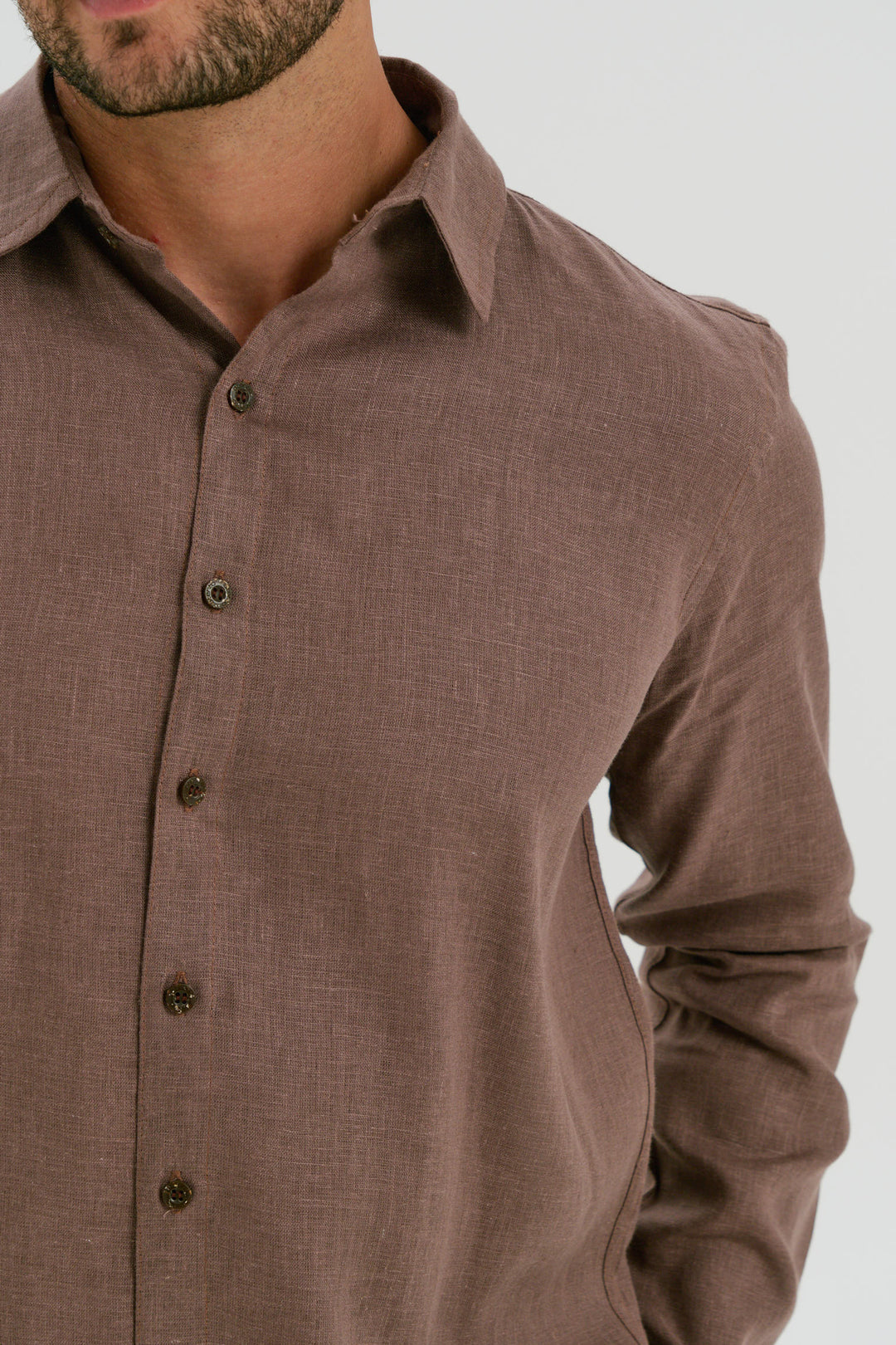 Camisa Puro Linho Manga Longa - Marrom