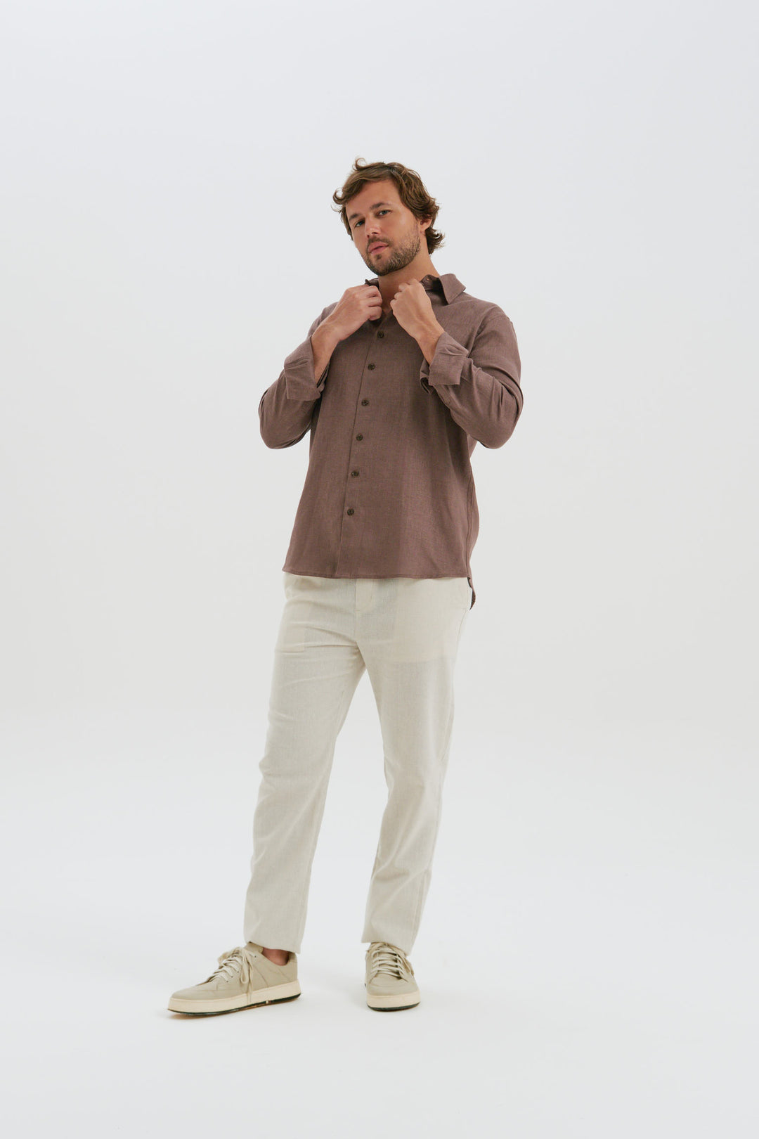 Camisa Puro Linho Manga Longa - Marrom