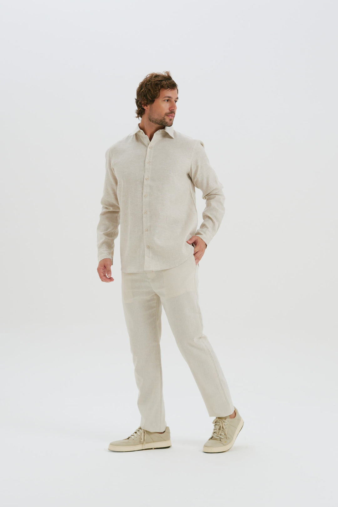 Camisa Puro Linho Manga Longa - Natural