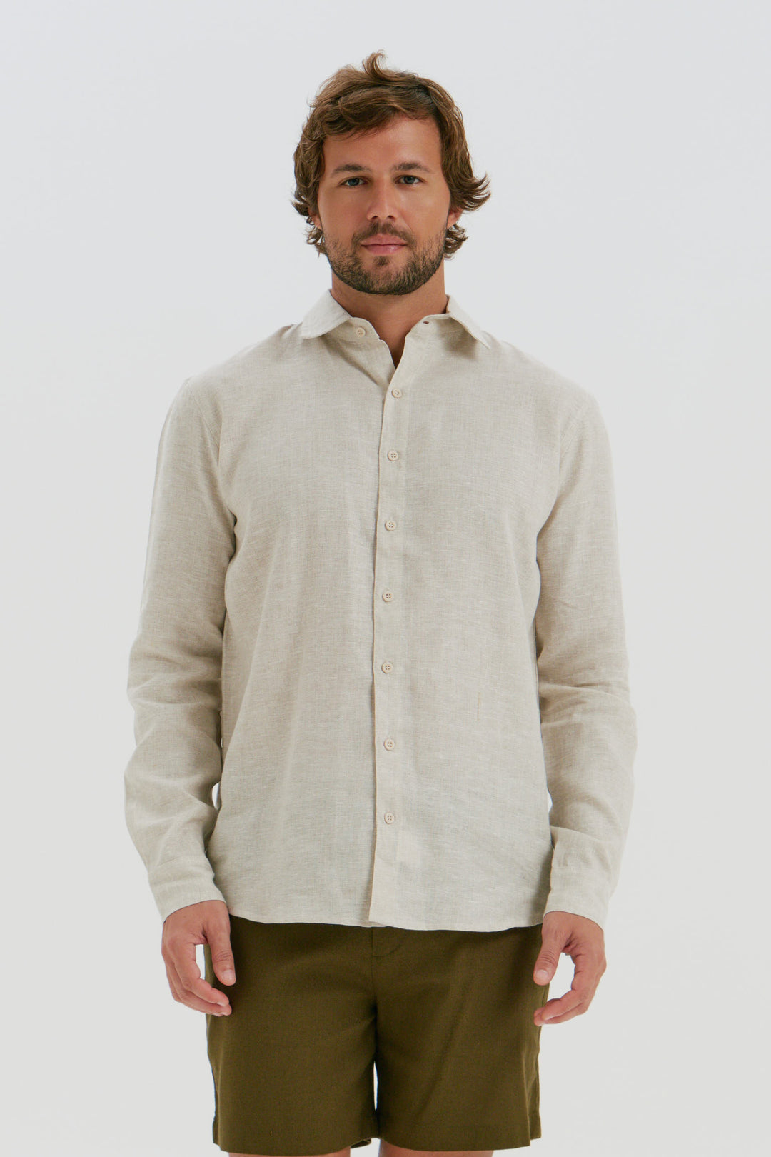 Camisa Puro Linho Manga Longa - Natural