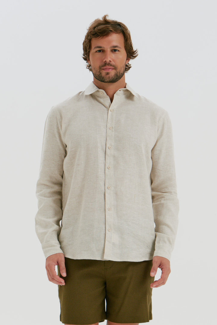 Camisa Puro Linho Manga Longa - Natural