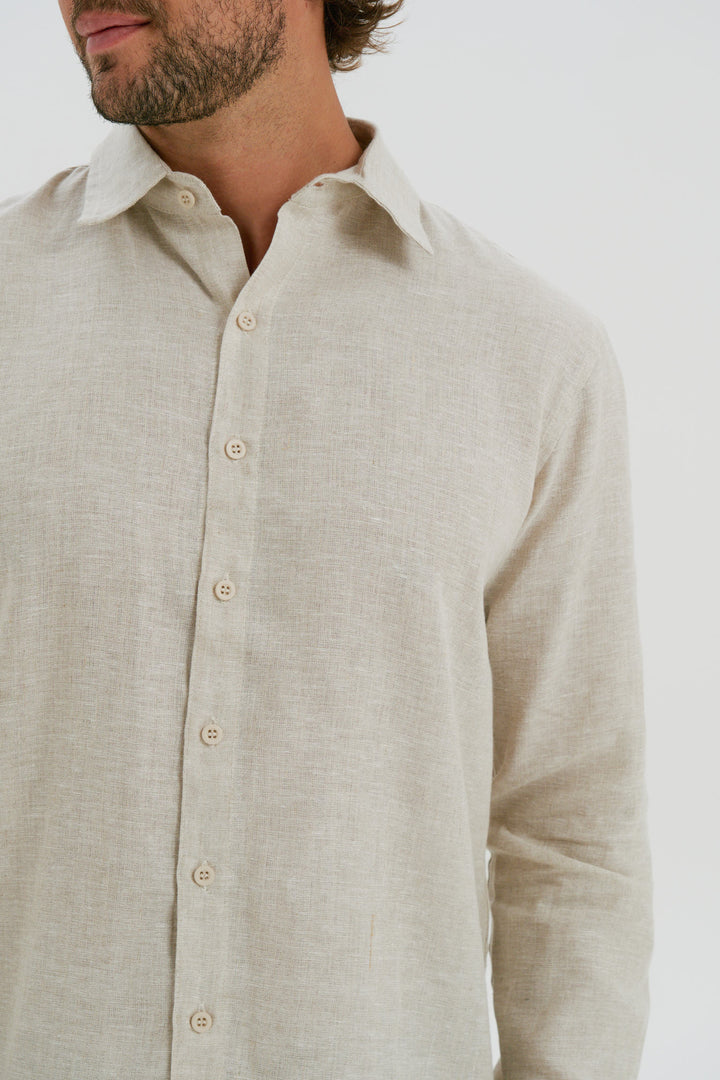Camisa Puro Linho Manga Longa - Natural