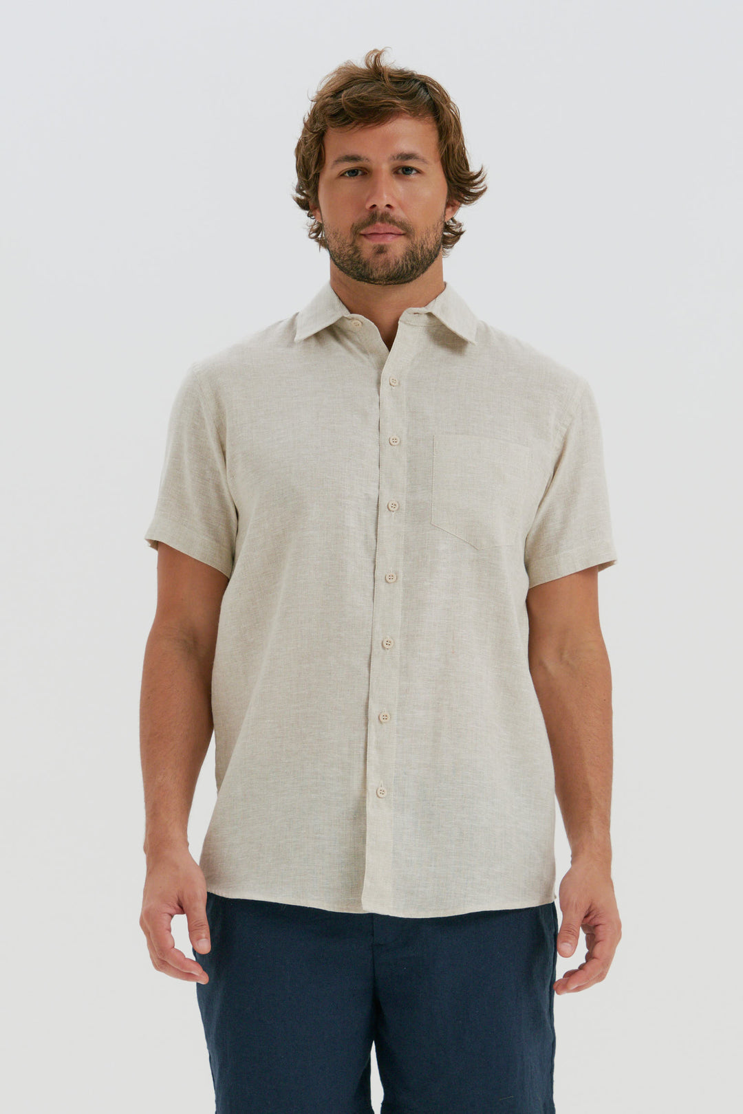 Camisa Puro Linho Manga Curta - Natural